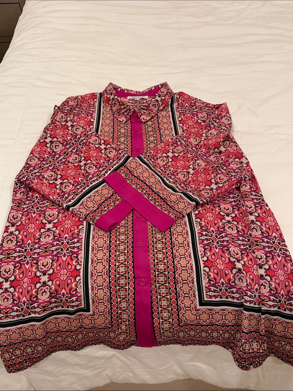 Rose & Olive Fuchsia Floral Printed Button-Front Blouse